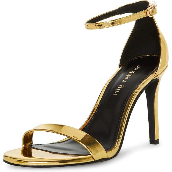 Madden Girl Womens Gold Polyurethane (PU) Open Rounded Toe Brazen Heeled Sandal - Picture 1 of 5